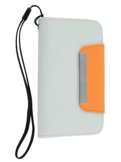 Stylish Synthetic Leather Wallet Case with Strip for iPhone 4/4S - Pearl White