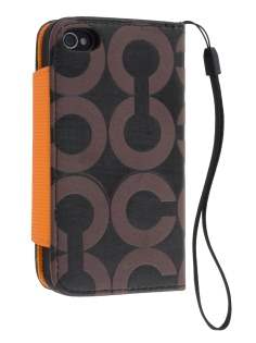 Stylish Synthetic Leather C Wallet Case with Strip for iPhone 4/4S - Dark Brown
