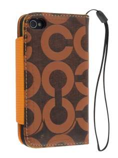 Stylish Synthetic Leather C Wallet Case with Strip for iPhone 4/4S - Brown