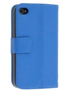 iPhone 4/4S Slim Synthetic Leather Wallet Case with Stand - Blue