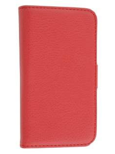 iPhone 4/4S Slim Synthetic Leather Wallet Case with Stand - Red