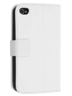 iPhone 4/4S Slim Synthetic Leather Wallet Case with Stand - Pearl White