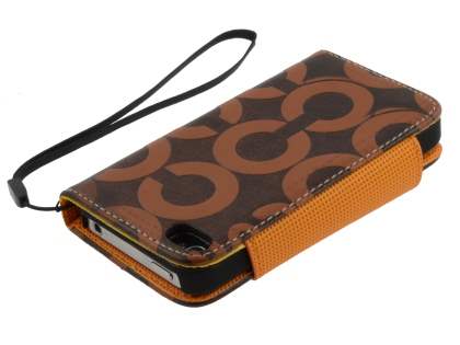 Stylish Synthetic Leather C Wallet Case with Strip for iPhone 4/4S - Brown