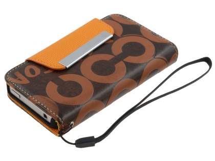 Stylish Synthetic Leather C Wallet Case with Strip for iPhone 4/4S - Brown
