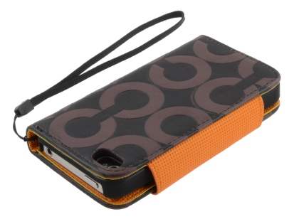 Stylish Synthetic Leather C Wallet Case with Strip for iPhone 4/4S - Dark Brown
