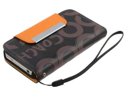 Stylish Synthetic Leather C Wallet Case with Strip for iPhone 4/4S - Dark Brown