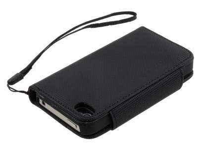 Stylish Synthetic Leather Wallet Case with Strip for iPhone 4/4S - Classic Black