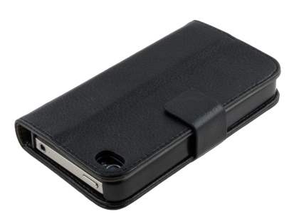 iPhone 4/4S Slim Synthetic Leather Wallet Case with Stand - Classic Black
