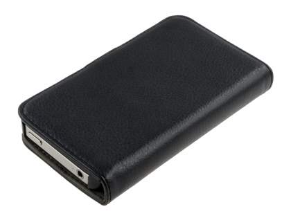 iPhone 4/4S Slim Synthetic Leather Wallet Case with Stand - Classic Black