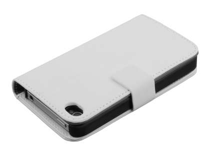 iPhone 4/4S Slim Synthetic Leather Wallet Case with Stand - Pearl White
