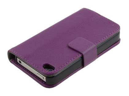 iPhone 4/4S Slim Synthetic Leather Wallet Case with Stand - Purple