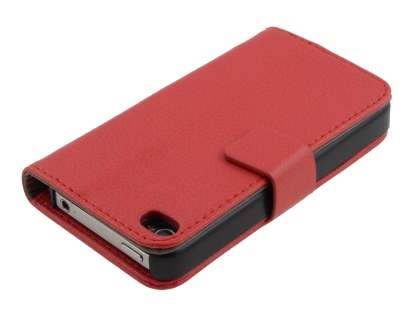 iPhone 4/4S Slim Synthetic Leather Wallet Case with Stand - Red
