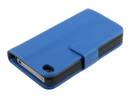 iPhone 4/4S Slim Synthetic Leather Wallet Case with Stand - Blue