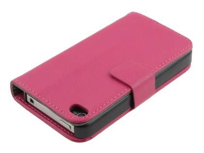 iPhone 4/4S Slim Synthetic Leather Wallet Case with Stand - Pink