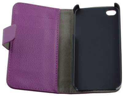 iPhone 4/4S Slim Synthetic Leather Wallet Case with Stand - Purple