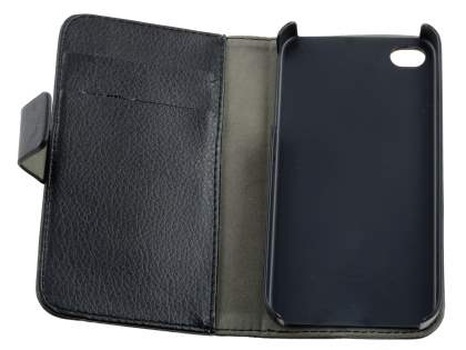 iPhone 4/4S Slim Synthetic Leather Wallet Case with Stand - Classic Black