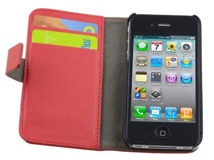 iPhone 4/4S Slim Synthetic Leather Wallet Case with Stand - Red
