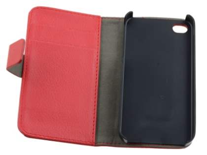 iPhone 4/4S Slim Synthetic Leather Wallet Case with Stand - Red