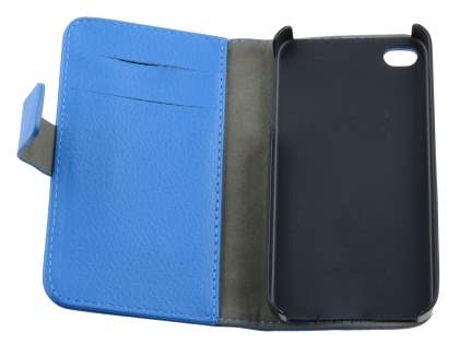 iPhone 4/4S Slim Synthetic Leather Wallet Case with Stand - Blue