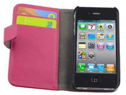 iPhone 4/4S Slim Synthetic Leather Wallet Case with Stand - Pink