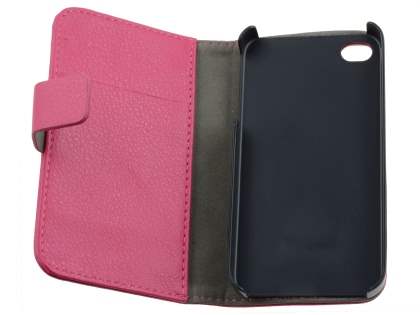 iPhone 4/4S Slim Synthetic Leather Wallet Case with Stand - Pink
