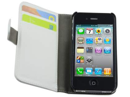 iPhone 4/4S Slim Synthetic Leather Wallet Case with Stand - Pearl White