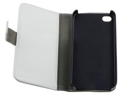 iPhone 4/4S Slim Synthetic Leather Wallet Case with Stand - Pearl White
