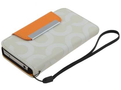 Stylish Synthetic Leather C Wallet Case with Strip for iPhone 4/4S - Mint Cream White