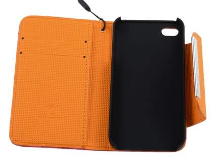 Stylish Synthetic Leather C Wallet Case with Strip for iPhone 4/4S - Brown