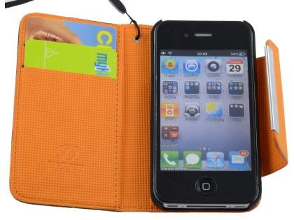 Stylish Synthetic Leather C Wallet Case with Strip for iPhone 4/4S - Dark Brown