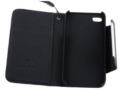 Stylish Synthetic Leather Wallet Case with Strip for iPhone 4/4S - Classic Black
