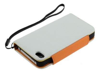 Stylish Synthetic Leather Wallet Case with Strip for iPhone 4/4S - Pearl White