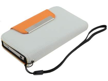 Stylish Synthetic Leather Wallet Case with Strip for iPhone 4/4S - Pearl White
