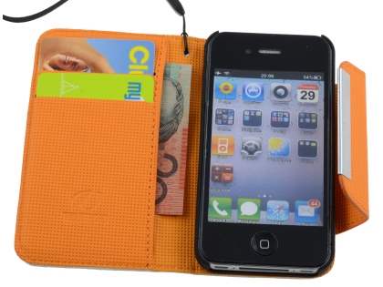 Stylish Synthetic Leather Wallet Case with Strip for iPhone 4/4S - Pearl White