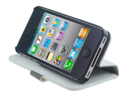 iPhone 4/4S Slim Synthetic Leather Wallet Case with Stand - Pearl White