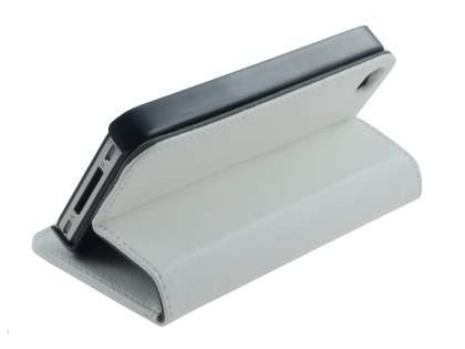 iPhone 4/4S Slim Synthetic Leather Wallet Case with Stand - Pearl White