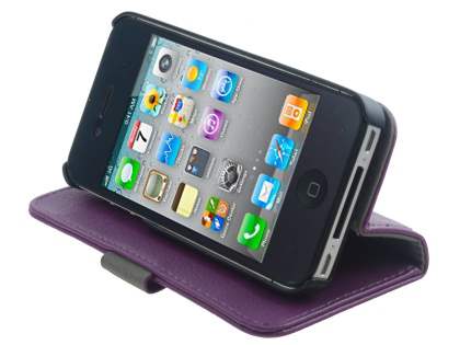 iPhone 4/4S Slim Synthetic Leather Wallet Case with Stand - Purple