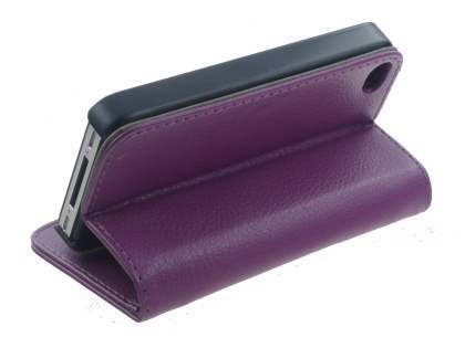 iPhone 4/4S Slim Synthetic Leather Wallet Case with Stand - Purple