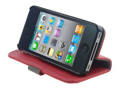 iPhone 4/4S Slim Synthetic Leather Wallet Case with Stand - Red