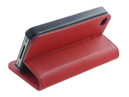iPhone 4/4S Slim Synthetic Leather Wallet Case with Stand - Red