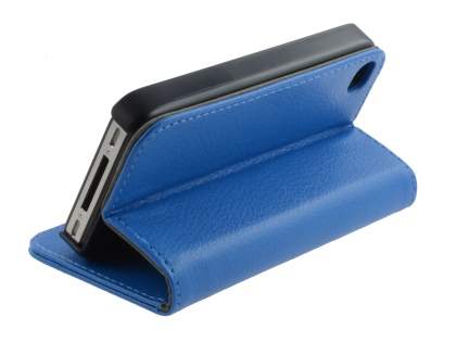 iPhone 4/4S Slim Synthetic Leather Wallet Case with Stand - Blue