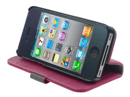 iPhone 4/4S Slim Synthetic Leather Wallet Case with Stand - Pink