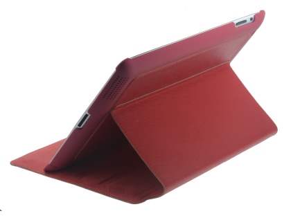 Premium Ultra Slim Genuine Leather Flip Case with Stand for iPad 2/3 - Red