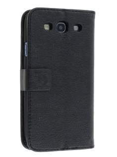 Samsung I9300 Galaxy S3 Slim Synthetic Leather Wallet Case with Stand - Classic Black Leather Wallet Case