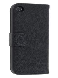 Premium iPhone 4S/4 Genuine Leather Wallet Case - Classic Black
