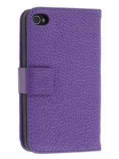 Premium iPhone 4S/4 Genuine Leather Wallet Case - Purple