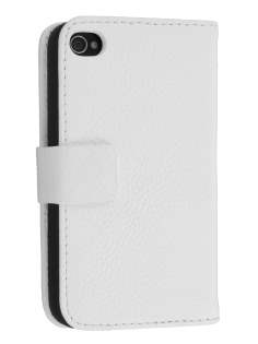 Premium iPhone 4S/4 Genuine Leather Wallet Case - Ivory