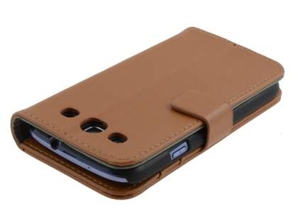 Samsung I9300 Galaxy S3 Slim Synthetic Leather Wallet Case with Stand - Brown