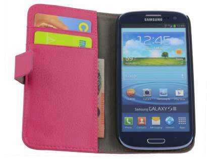 Samsung I9300 Galaxy S3 Slim Synthetic Leather Wallet Case with Stand - Pink