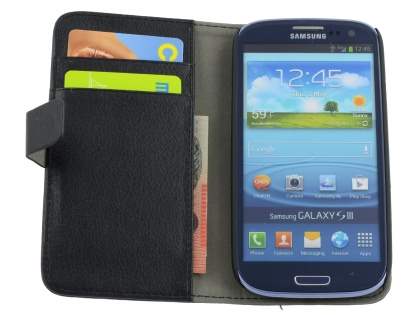 Samsung I9300 Galaxy S3 Slim Synthetic Leather Wallet Case with Stand - Classic Black